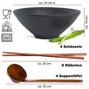 4x Ramen Schüssel aus Keramik Schwarz - Keramik - Ton - 24 x 10 x 24 cm