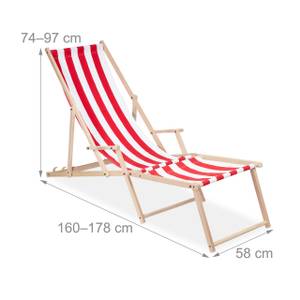 Liegestuhl Holz mit Fußteil Braun - Rot - Weiß - Holzwerkstoff - Textil - 58 x 97 x 160 cm