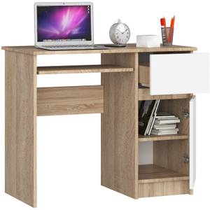 Bureau d'ordinateur Piksel droit CLP Imitation chêne de Sonoma - Blanc