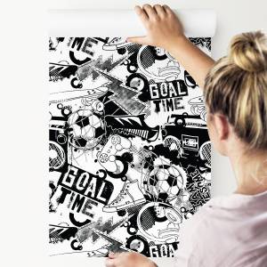 Papier Peint pour enfants graffiti sport Beige - Noir - Blanc - Papier - 53 x 1000 x 1000 cm