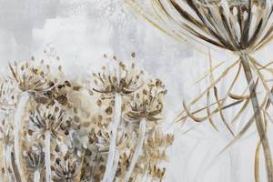 Tableau peint à la main Growing Flowers Beige - Bois massif - Textile - 60 x 90 x 4 cm