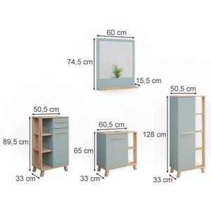 Badmöbelset „Ciro“ Mint/Sonoma 4er Set Braun - Grün - Holzwerkstoff - Glas - 60 x 128 x 33 cm