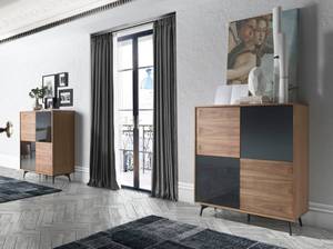 Sideboard aus Nussbaum und Glas Schwarz - Braun - Grau - Holzart/Dekor - Holz teilmassiv - 110 x 124 x 45 cm