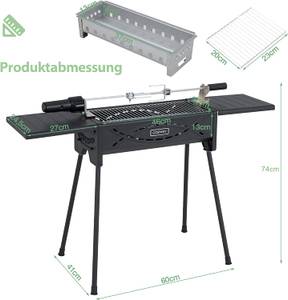 Tragbarer Holzkohlegrill Schwarz - Metall - 41 x 74 x 107 cm