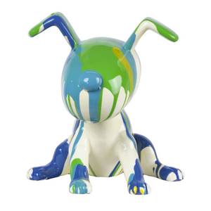 statue chien assis peinture bleu/vert Porcelaine - 27 x 28 x 27 cm