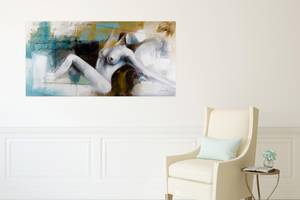 Tableau peint à la main Moment extatique Bleu - Blanc - Bois massif - Textile - 120 x 60 x 4 cm