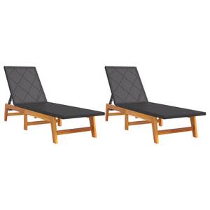 Chaise longue 319728 (lot de 2) Noir - Métal - Polyrotin - Bois/Imitation - 54 x 87 x 200 cm