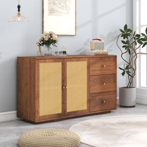 Sideboard Natur Ⅲ Braun - Holzwerkstoff - Polyrattan - 40 x 76 x 130 cm