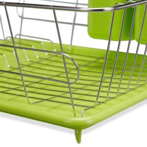 Egouttoir à vaisselle en inox couvert Vert - Argenté - Métal - Matière plastique - 40 x 16 x 30 cm