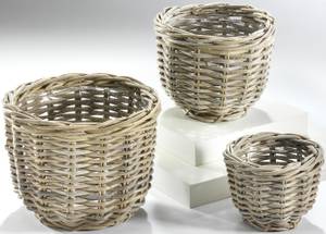 3tlg. Set Blumentopf RATPLANTTRIO Grau - Rattan - 31 x 23 x 31 cm