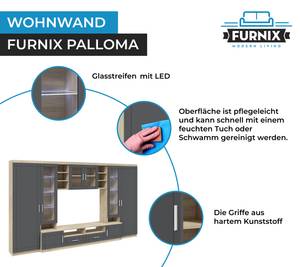 Wohnwand PALLOMA mit LED Graphit - Eiche Sonoma Dekor