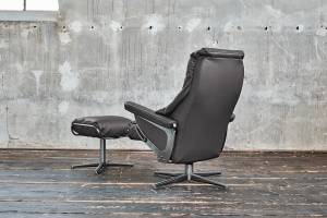 Fauteuil relax MODO cuir avec pouf Gris