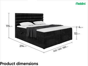 Boxspringbett Karim Schwarz - 180 x 214 cm - H3