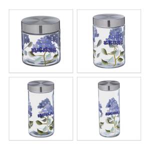 4er Set Vorratsgläser Blumenmuster Blau - Silber - Glas - Metall - Kunststoff - 11 x 28 x 11 cm