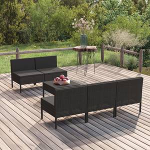 Garten-Sofagarnitur (6-teilig) 3094321 Schwarz - Metall - Polyrattan - 60 x 35 x 60 cm