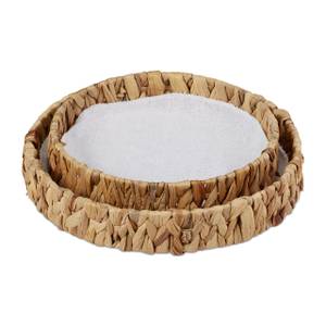 2er Set Obstschalen aus Wasserhyazinthe Beige - Weiß - Rattan - Textil - 30 x 5 x 30 cm