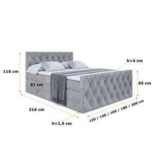 Boxspringbett AMAY KING Hellgrau - Breite: 140 cm