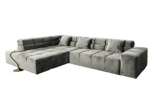 Ecksofa NEVADA Velvet motor. Sitzvorzug Silber - Armlehne davorstehend rechts - Ecke davorstehend links