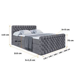 Boxspringbett BOXI8-Z KING Steingrau - Breite: 140 cm