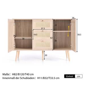 Sideboard NaturⅢ Beige - Holzwerkstoff - Rattan - Massivholz - 40 x 82 x 120 cm