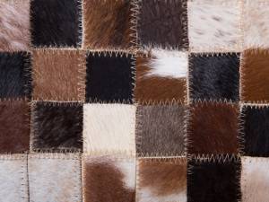 Tapis patchwork KONYA Beige - Noir - Marron - Blanc - Cuir véritable - 230 x 160 x 160 cm