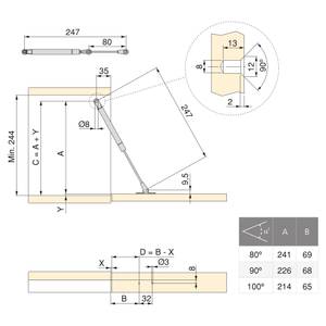 Kolben Thin für Klapptür 1261424 Grau - Metall - 2 x 2 x 26 cm