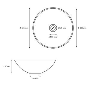 Waschbecken Rund Ø 320x135 mm weiß Keramik - Metall