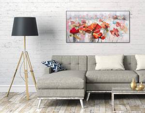 Acrylbild handgemalt Mohnblumenmeer Grau - Rot - Massivholz - Textil - 120 x 60 x 4 cm