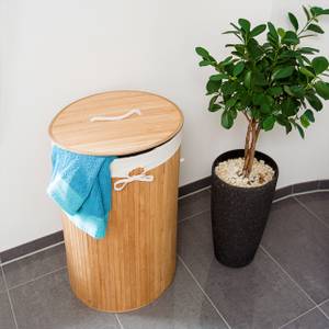 1 x Wäschekorb Bambus rund natur Braun - Weiß - Bambus - Textil - 41 x 65 x 41 cm