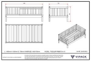 Kinderbett PEUTERBED KSB015 Grau - 148 x 60 cm