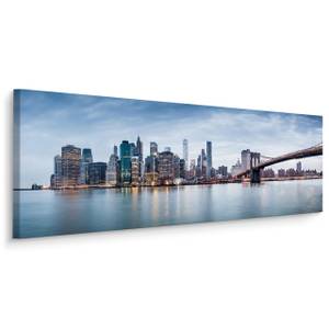 Panoramabild Architektur New York 3D Beige - Blau - Grau - Weiß - Textil - 145 x 45 x 45 cm