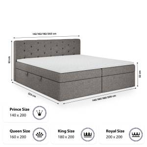 Boxspringbett Pekin Grau - Breite: 182 cm