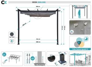 Pergola adossée MIRA Gris lumineux - Profondeur : 300 cm