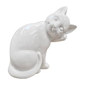 Figurine de chat Statue de chat debout Décoration en céramique rouge blanc