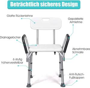 Duschstuhl höhenverstellbar Weiß - Metall - 46 x 85 x 59 cm