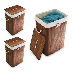 Lot de 3 paniers à linge bambou marron Blanc crème - Marron foncé