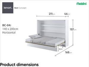 Schrankbett Bed Concept BC-04+Matratze Reinweiß