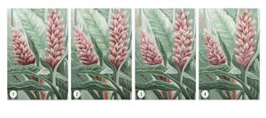 Tableau peint à la main Jungle Blossom Noir - Rouge - Blanc - Bois massif - Textile - 60 x 90 x 4 cm
