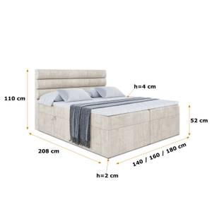 Boxspringbett CELESTIA Ecru - Breite: 140 cm - H4