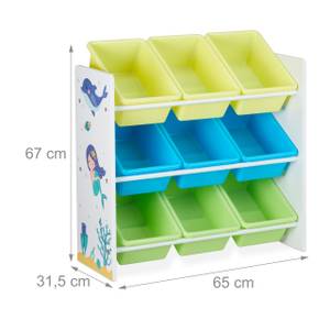 Etagère enfants 9 boîtes et motif Vert - Bleu clair - Blanc