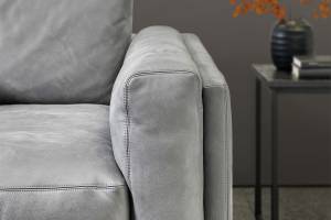 Grand canapé RAINA Gris - Cuir véritable - Textile