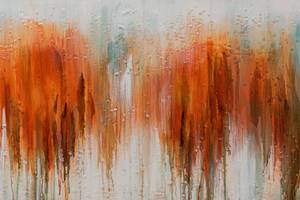 Tableau peint à la main Fall in Orange Vert - Orange - Bois massif - Textile - 120 x 60 x 4 cm