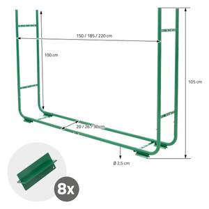 Kaminholzregal verstellbar Grün - Metall - 30 x 105 x 220 cm