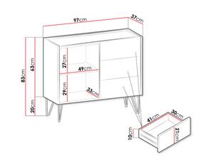 Buffet CALI Doré - Bois massif - 97 x 83 x 37 cm