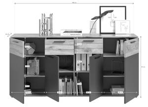 Kommode Nox Oak Eiche & Balsat Grau Grau - Holzwerkstoff - 180 x 87 x 40 cm