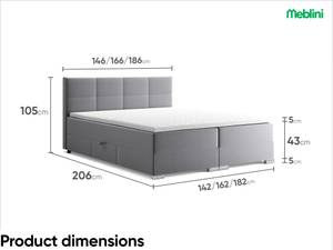 Boxspringbett Elizabeth Grau - Breite: 166 cm - H3