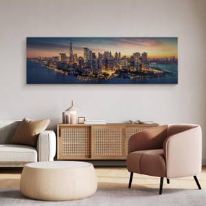 Image Panorama New York Grattes Ciels 3D Beige - Bleu - Gris - Textile - 145 x 45 x 45 cm