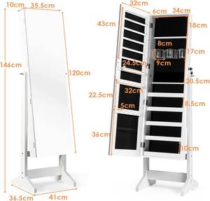 Schmuckschrank abschließbar Weiß - Holzwerkstoff - 37 x 146 x 41 cm