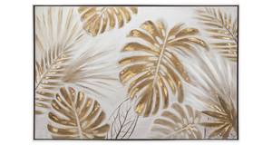 Tableau peint à la main Sous les palmes Marron - Doré - Bois massif - Textile - 122 x 82 x 4 cm