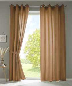 2er Set Vorhänge Ösen Microsatin Uni Taupe - Höhe: 175 cm